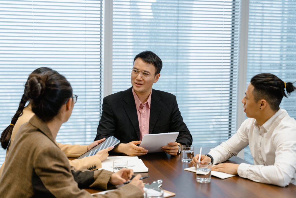 A group of people having a discussion.